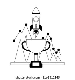 business chart diagram trophy and rocket