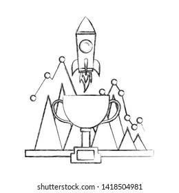business chart diagram trophy and rocket vector illustration