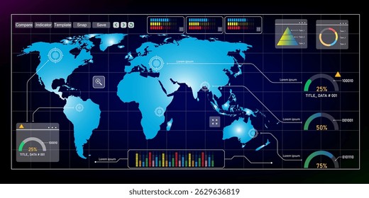 Business chart with Earth and globalization elements on a dashboard screen. Ideal for global business trends, international finance, trade analytics, data visualization, and digital strategy.
