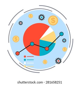 Business chart, financial statistics, market analysis concept. Flat design style vector illustration.