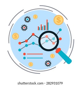 Business chart, financial statistics, market analysis concept. Flat design style vector illustration.