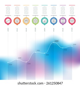 Business chart graph of increase. Vector infographics with education icons and design elements. Web template of time line with blurred background.