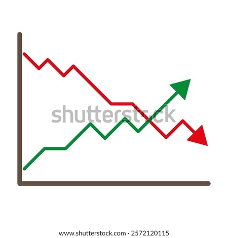 Business chart graph. Red and green lines. Financial market trends. Up and down movement.