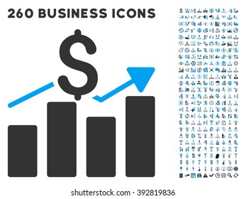 Business Chart icon within 260 vector business pictogram set. Style is bicolor flat symbols, light blue and gray colors, white background.