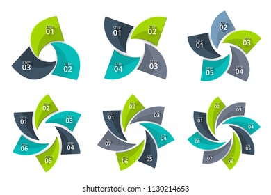 Business chart infographic set with 3, 4, 5, 6, 7 and 8 options. Illustration for project steps visualization. Modern design elements. Business presentation.
