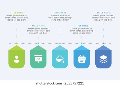 Business chart infographic template design. Timeline concept with 5 steps. Can be used for presentations, workflow layout, diagram, banner, web design, Illustration.