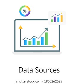 Business chart inside device, data sources gradient concept icon