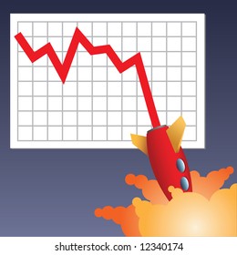 Business chart line with rocket crashing down