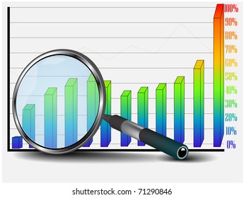 business chart and magnifying glass