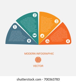 Business chart modern infographic vector template from color semicircle for 4 options business processes, workflow, diagram, flowchart