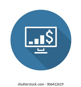 Business Chart on Desktop. Flat Design. Long Shadow. Isolated.