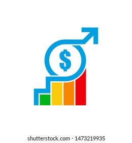 Business chart on hand. income salary rate increase. graphic growth margin revenue. Finance performance of return on investment ROI concept with arrow element. vector illustration