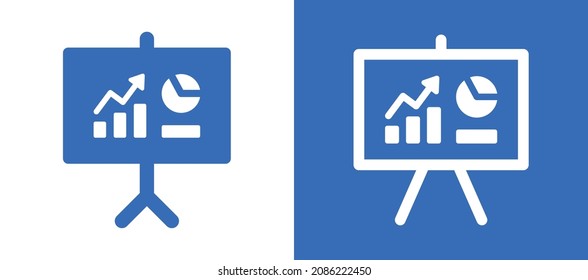 Business chart on presentation board icon. Statistics and analytics vector icon.