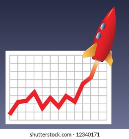 Business chart with a rocket going up