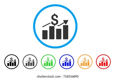 Business Chart rounded icon. Style is a flat business chart grey symbol inside light blue circle with black, gray, green, blue, red, orange color versions.