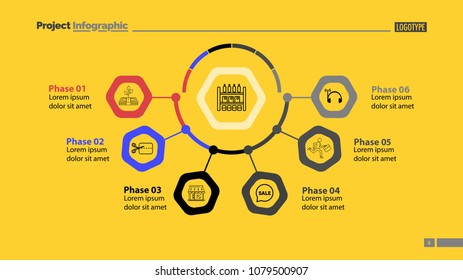 Business chart with six phases template. Business data. Graph, chart, design. Creative concept for infographic, report. Can be used for topics like consumerism, shopping, marketing