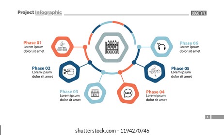 Business chart with six phases template. Business data. Graph, chart, design. Creative concept for infographic, report. Can be used for topics like consumerism, shopping, marketing
