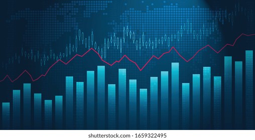 Business chart of stock market trading with a red uptrend line. Financial investment economic chart of growth or fall.