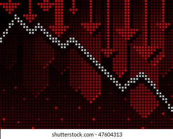 Business chart in ticker style with red arrows and downward trend