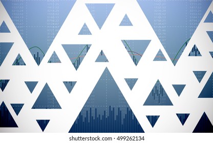 Business chart with trend line graph and stock numbers in triangle pattern on white color background (vector)