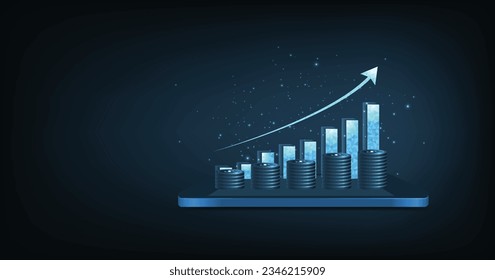 Business chart an uptrend graph on a mobile phone. concept of income and return on investment. trading stock market design.