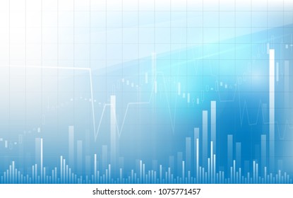 Business chart with uptrend line graph, bar chart in bull market on white and blue color background