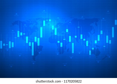 Business chart with uptrend line graph, bar chart and stock numbers market on blue background