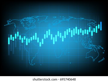 Business chart with uptrend line graph chart and stock numbers in bull market on blue color background ,Earth image courtesy of Nasa 