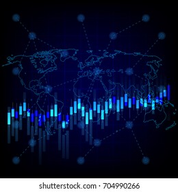 Business chart with uptrend line graph chart and stock numbers in bull market on blue color background ,Earth image courtesy of Nasa 