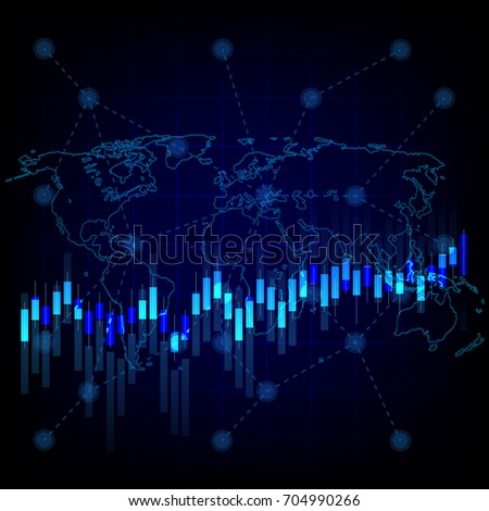 Business chart with uptrend line graph chart and stock numbers in bull market on blue color background ,Earth image courtesy of Nasa 
