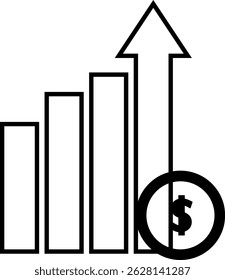 Business chart with upward arrow representing success, financial growth, and market expansion.