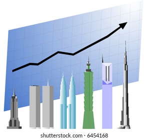 Business chart with world's tallest building that keeps on growing.