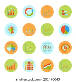 Business charts diagrams and graphs flat icons set isolated vector illustration