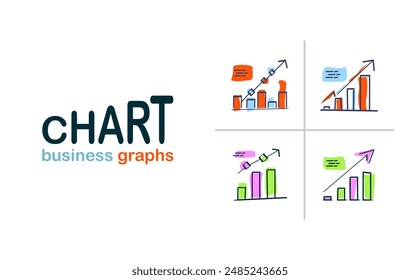 Gráficos y tablas de negocios en diferentes Formas, tamaños, colores y estilos, que representan de manera efectiva diversos datos de negocios. Perfecto para presentaciones de negocios, informes y materiales de marketing.