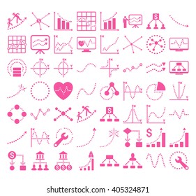 Business Charts With Rectangle Dots vector icons. Style is pink flat symbols on a white background.