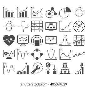 Business Charts With Square Dots vector icons. Style is gray flat symbols on a white background.