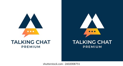Business chat app icon logo design template. Triangle chat dialogue logo illustration. Conversation, discussion, technology, meeting, group chat, vector illustration.