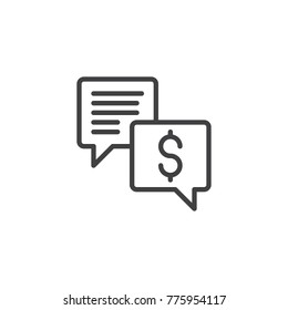 Business chat dialogue line icon, outline vector sign, linear style pictogram isolated on white. Dollar money message symbol, logo illustration. Editable stroke