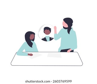 Business chat illustration for web and application design featuring team communication, online messaging workplace collaboration, and digital conversation in a modern flat vector style