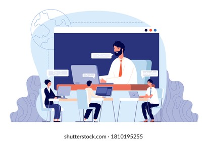 Business chat interview. Video internet call, virtual business conference connection. Candidate, employee online conversation vector concept