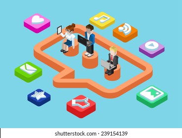 Business chat message, social media user status sharing flat 3d isometric pixel art modern design concept vector. People, callout sign, content app icon. Flat web illustration infographics collection.