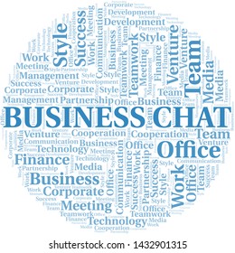 Business Chat word cloud. Collage made with text only.