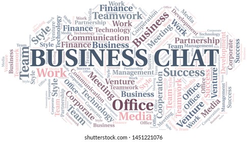 Business Chat word cloud. Collage made with text only.
