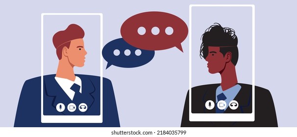 Business chatting or communication via e-mail online, flat vector stock illustration as concept of Conferences and networking using digital technologies