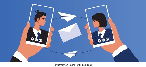 Business chatting online via Internet, flat vector stock illustration as concept Conferences and networking, phone screen