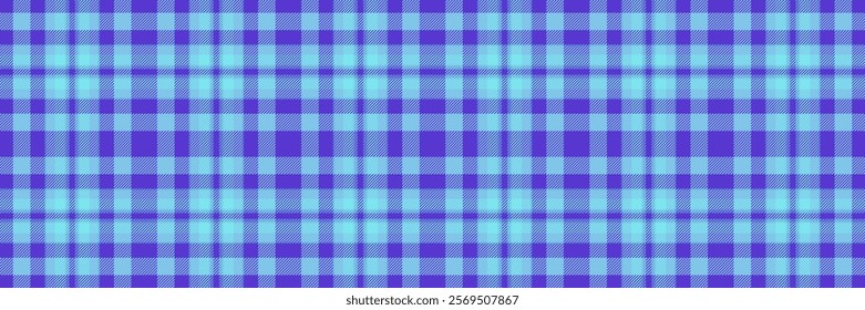 Business check textile plaid, fur fabric seamless tartan. Spring vector background pattern texture in cyan and indigo colors.