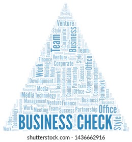 Business Check word cloud. Collage made with text only.