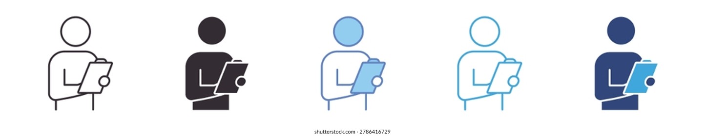 Business Checklist Character Icon Set , office worker with clipboard, task management, workflow vector icons