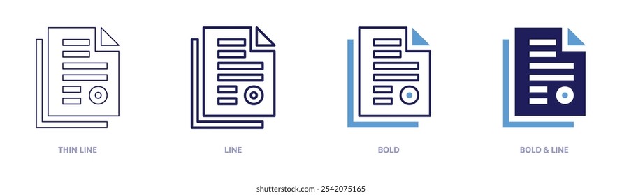 Icono de la lista de verificación de negocios en 4 estilos diferentes. Línea delgada, línea, negrita y línea negrita. Estilo duotono. Trazo editable.