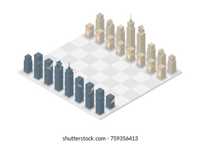 Business chess cube isometric 3d design set, Start Game concept idea illustration isolated on white background